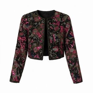 VTG A.J. Bari Beaded Silk Bolero Jacket - Pink/Gold/Black - Size 10 (Fits XS/S)